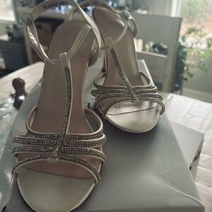 David's Bridal White Rhinestone Heels